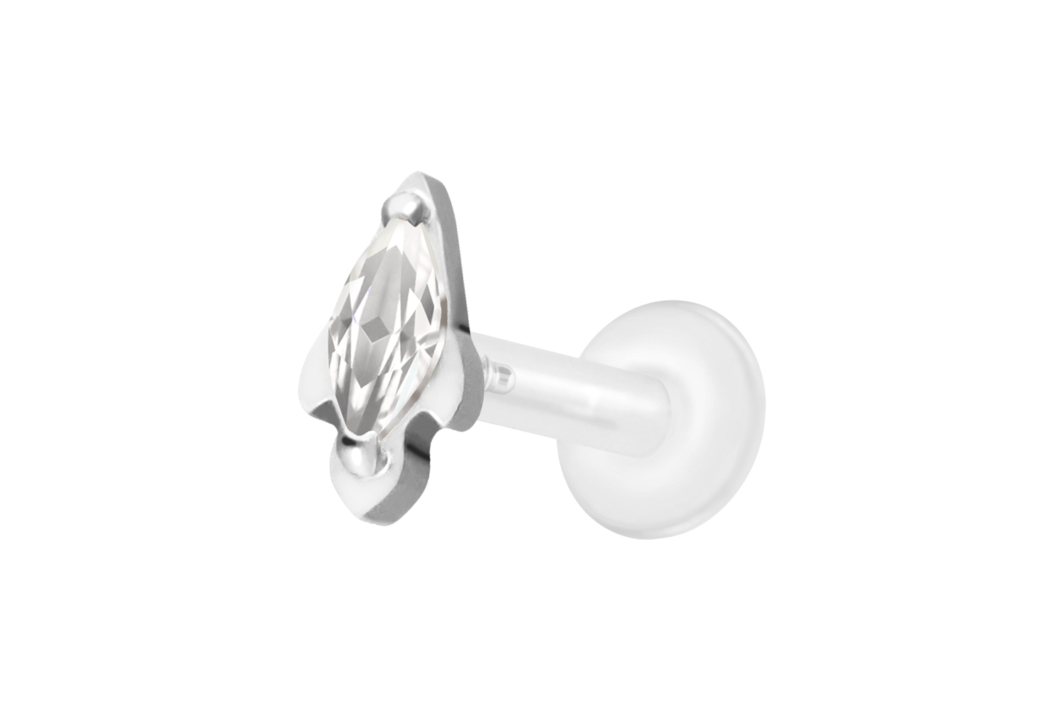 PTFE Labret Piercing mit Innengewinde + Titan-Aufsatz KRISTALLRAKETE